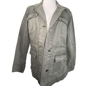 NWT Tru Luxe Jeans Sage Green Military Jacket Womens Large Button Boho Utility